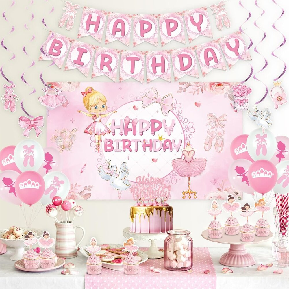 🎀 Pink Ballerina Ballet Birthday Party Decorations Set